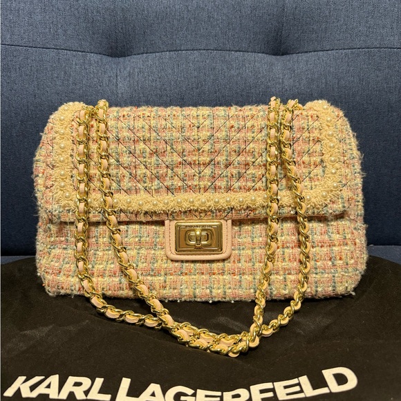 Karl Lagerfeld Cream Gold Quilted Shoulder Bag sling bag amazing bag - Picture 3 of 12
